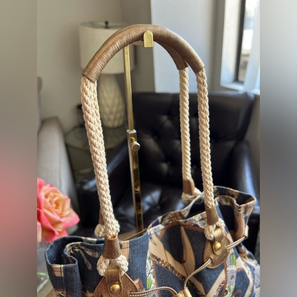 Salvatore Ferragamo Gancini Floral Print Denim Shoulder Bag - Picture 2 of 6